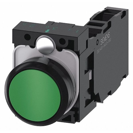 Siemens Push Button, 22mm, Green, Plastic Bezel 3SU1100-0AB40-1FA0