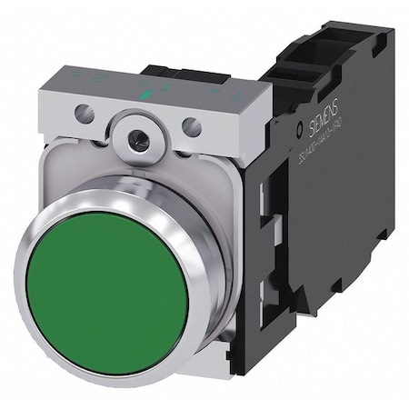 Siemens Push Button, 22mm, Green, Metal Bezel 3SU1150-0AB40-1FA0