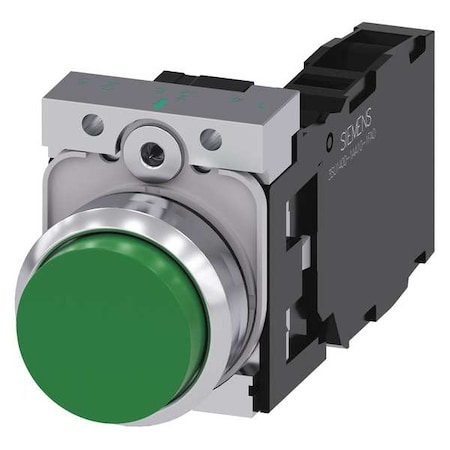 Siemens Push Button, 22mm, Green, Metal Bezel 3SU1150-0BB40-1FA0