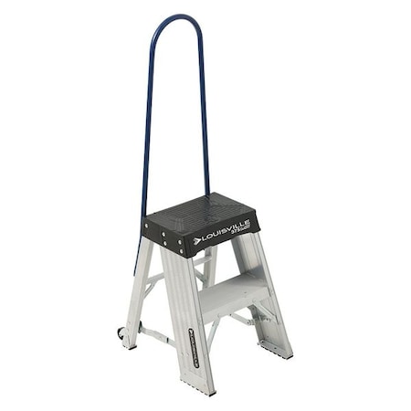 Louisville Step Stand, 2 Steps, 375 lb Load Capacity, 27 in Overall Height, Aluminum, Silver AY8002-S55S56