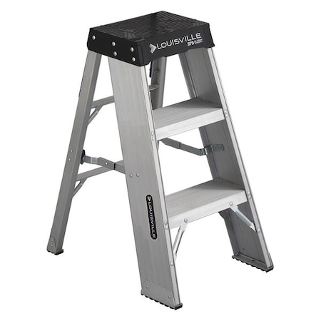 Louisville Step Stand, 3 Steps, 375 lb Load Capacity, 36 in Overall Height, Aluminum, Silver AY8003