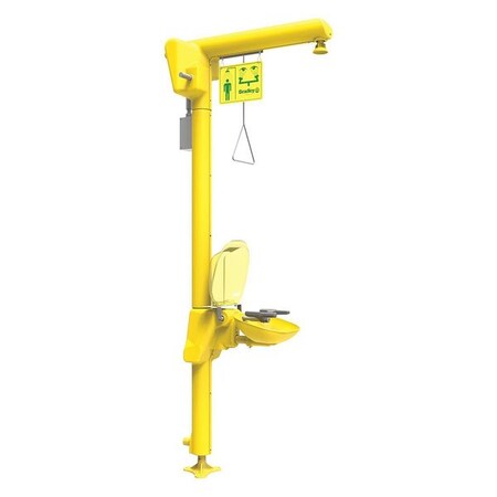 Bradley Shower with Eyewash, Floor Mount, Galvanized Steel Pipe, 93 3/4 in H, Plastic Bowl, Yellow S19-304D2BL