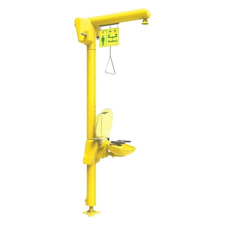 Bradley Shower with Eyewash, Floor Mount, Galvanized Steel Pipe, 93 13/16 in H, Plastic Bowl, Yellow S19-304GAT