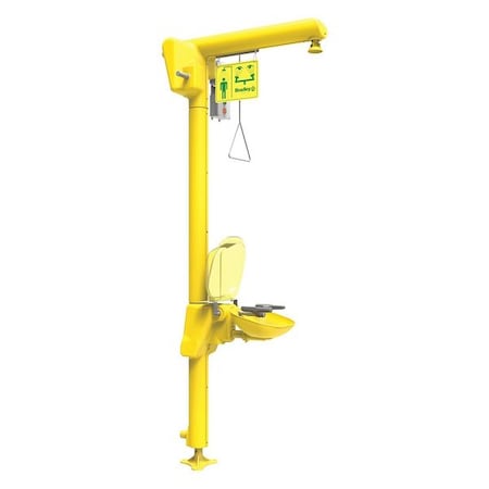 Bradley Shower with Eyewash, Floor Mount, Galvanized Steel Pipe, 93 13/16 in H, Plastic Bowl, Yellow S19-304GABL