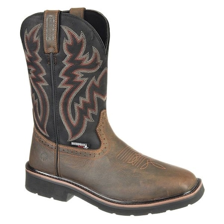 Wolverine Men's Western Boot, 10 1/2 M, Steel Toe, 10 in H, Black/Brown, W10765 W10765