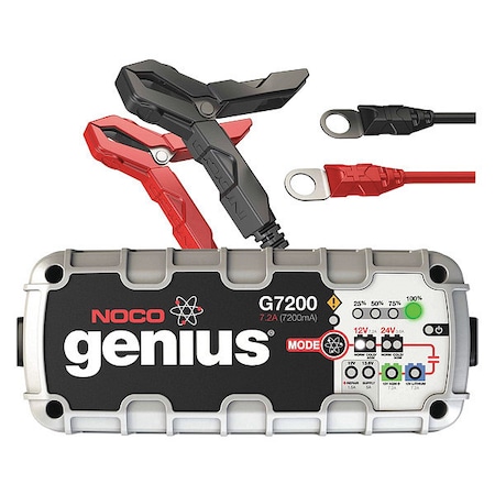 Noco Handheld Portable Battery Charger, Automatic/Manual, For Batt. Volt.: 12, 24 G7200