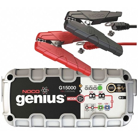 Noco Battery Charger, Automatic/Manual, Boosting, Charging, Maintaining, For Batt. Volt.: 12, 24 G15000