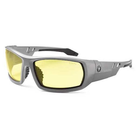 Ergodyne ODIN, Safety Glasses, Scratch-Resistant, Yellow Lens, Matte Gray Frame, Full-Frame ODIN