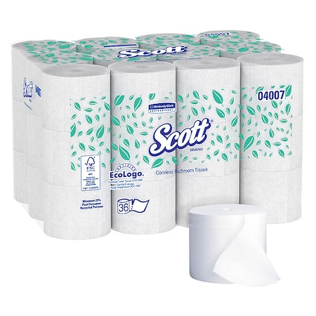 Scott Scott Coreless High-Capacity Standard Roll Toilet Paper, 2-Ply, White, 1,000 Sheets/Roll, 36PK 04007