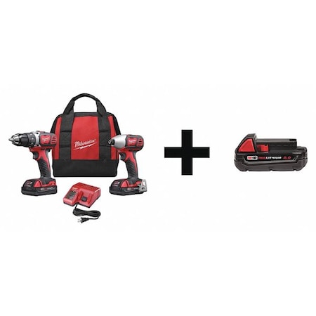 Milwaukee Tool M18 Cordless LITHIUM-ION 2-Tool Combo Kit w/ 2 Batteries + M18 CP2.0 Battery 2691-22, 48-11-1820