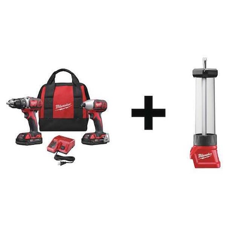 Milwaukee Tool M18 Cordless LITHIUM-ION 2-Tool Combo Kit + M18 Trouble Light w/ USB Charging 2691-22, 2363-20