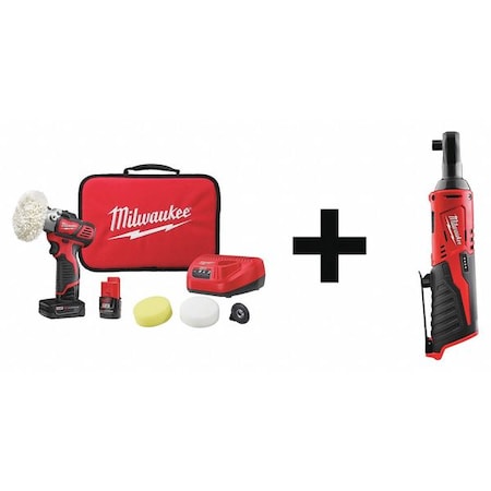 Milwaukee Tool M12 Variable Speed Polisher/Sander Kit + M12 Cordless 3/8" Ratchet 2438-22X, 2457-20