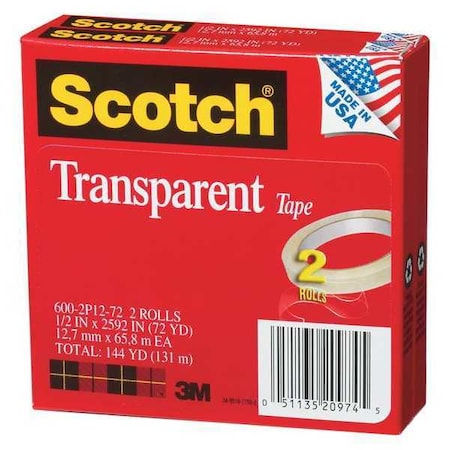 3M Scotch Transparent Tape, 1/2in. W. 6002P1272