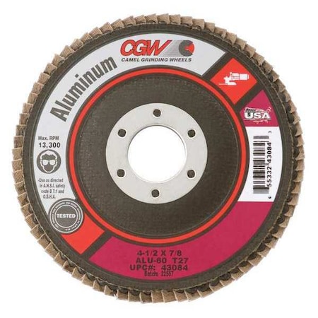 Cgw Abrasives Flap Disc, Alum, T27, 60 Grit 43094