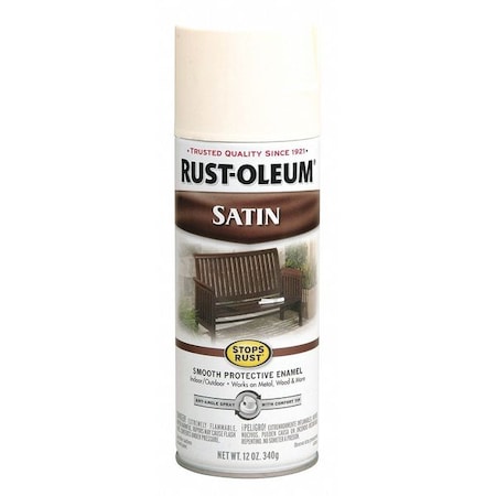 Rust-Oleum Spray Paint, Shell White, Satin, Solvent, 12 oz. 7793830