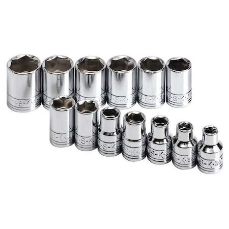 Sk Professional Tools 3/8" Drive Socket Set Metric 13 Pieces 7 mm to 19 mm , Chrome, Skt St, Chrm, 4-32 mm, 12Pt, 6Pt 13S