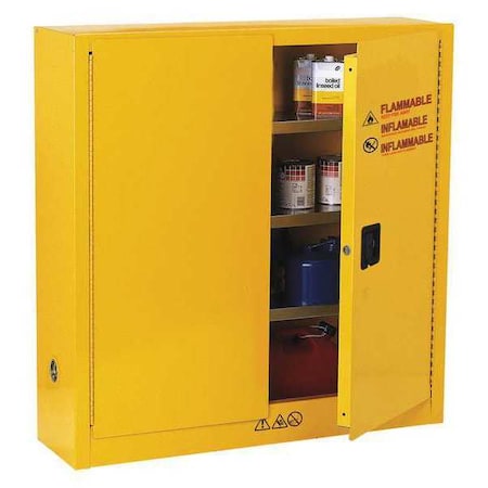 Condor Hazardous Material Storage Cabinet, 24 gal, 3 Shelves, Steel, 43 in W x 44 in H x 12 in D, Yellow 42X498