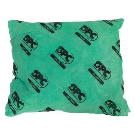 Brady Sorbent Pillow, 28 gal, 18 in x 18 in, Harsh Chemicals, Green, 16 PK HAZ1818