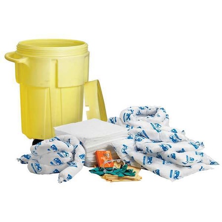Brady Spill Kit, 38 gal Volume Absorbed per Kit, 55 gal Capacity, Drum, Yellow SKO-55W