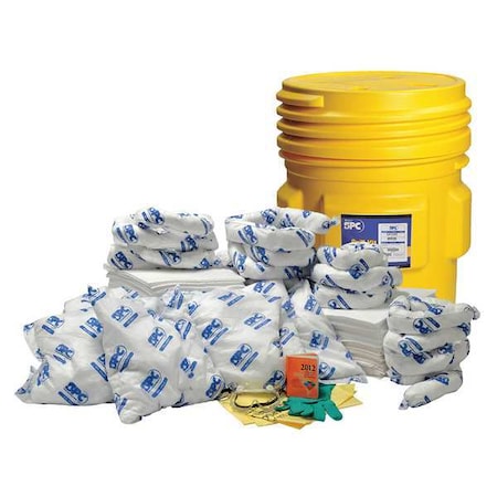 Brady Spill Kit, 63 gal Volume Absorbed per Kit, 65 gal Capacity, Drum, Yellow SKO65