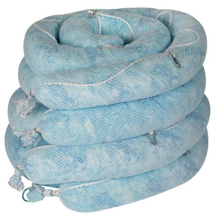 Brady Sorbent Boom, 32 gal, 5 in x 10 ft, Oil, Blue, 4 PK ENV510