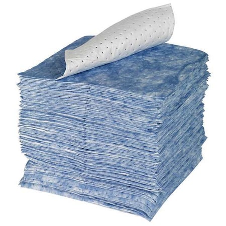 Brady Sorbent Pad, 24 gal, 15 in x 19 in, Oil, Blue, White, 100 PK SPC105