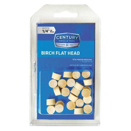 Century Drill & Tool Flat Head Birch, 1/4 in., 24 Pack 30216