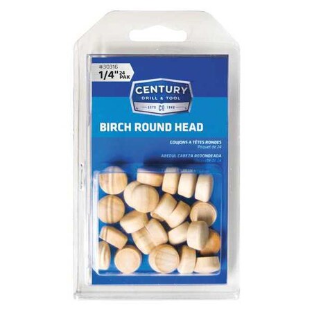 Century Drill & Tool Round Head Birch, 1/4 in., 24 Pack 30316