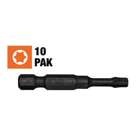 Century Drill & Tool Impact Star Screwdriver Bit, T25, 2in, 10Pk 70025