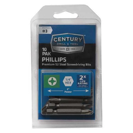 Century Drill & Tool S2 Screwdriving Bit - Phillips 69003