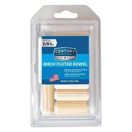 Century Drill & Tool Fluted Dowel Pins, 3/8 in., 30 Pack 30124