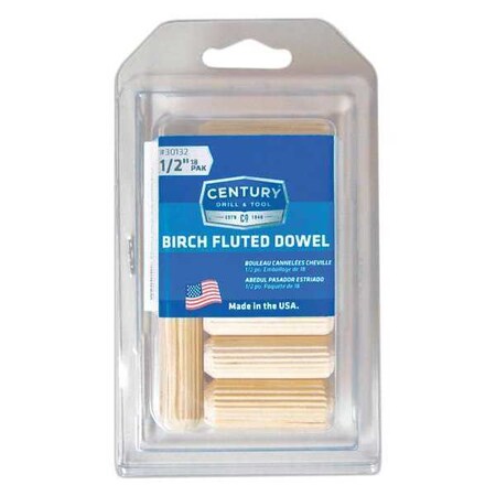 Century Drill & Tool Fluted Dowel Pins, 1/2 in., 18 Pack 30132