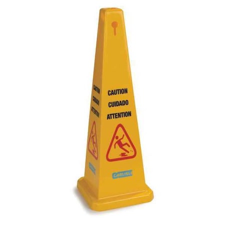 Carlisle Foodservice Caution Cone, Eng/Span/Fr, Yellow, 36in, PK3 3694104