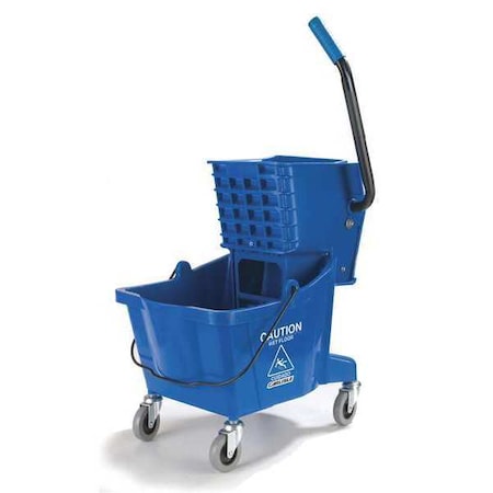 Carlisle Foodservice Mop Bucket, Side Press Wringer, 26qt, Blue 3690814