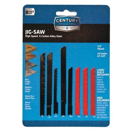 Century Drill & Tool 8 Piece Alloy and HSS Jig-Saw Blade Set 06908