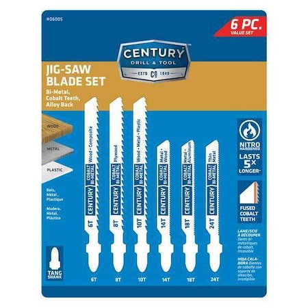 Century Drill & Tool 6 Piece Bi-Metal Jig-Saw Blade Set 06005