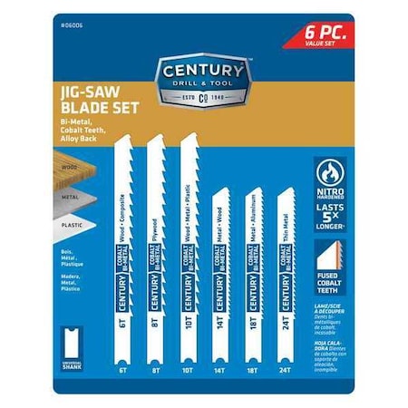 Century Drill & Tool 6 Piece Bi-Metal Jig-Saw Blade Set 06006