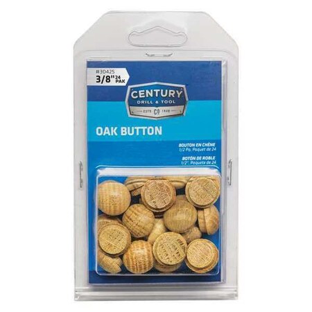 Century Drill & Tool Oak Button, 3/8 in., 24 Pack 30425