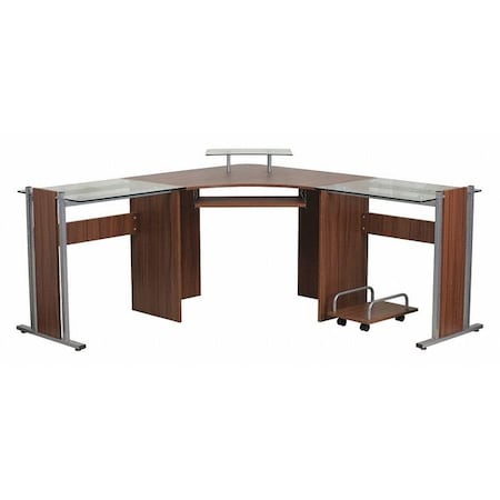 Flash Furniture Multi Functional Desk Office Desk, 61-3/4" D X 34" H, 95" W X Metal, Table Top: Glass, Teakwood NAN-WK-105-GG