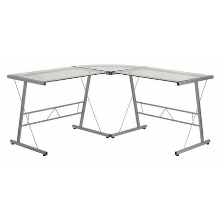 Flash Furniture L Shaped Desk Office Desk, 48" D X 29" H, 83-1/2" W X Metal, Table Top: Glass, Clear/Silver NAN-CD-22181-GG
