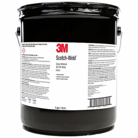 3M Epoxy Adhesive, 420 Series, White, Pail, 2:01 Mix Ratio, 4 hr Functional Cure 420