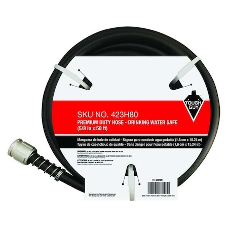 Zoro Select 5/8 in ID x 50 ft L Water Hose, PVC Tube, Black, Aluminum x Aluminum Fitting 423H80