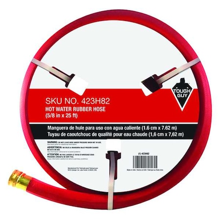 Zoro Select 5/8 in ID x 25 ft L Water Hose, Rubber Tube, Red, Brass x Aluminum Fitting 423H82