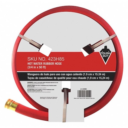 Zoro Select 3/4 in ID x 50 ft L Water Hose, Rubber Tube, Blue, Brass x Aluminum Fitting 423H85