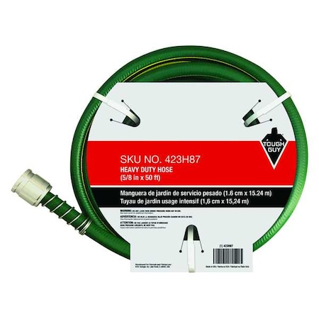 Zoro Select 5/8 in ID x 50 ft L Water Hose, PVC Tube, Green, Brass x Aluminum Fitting 423H87