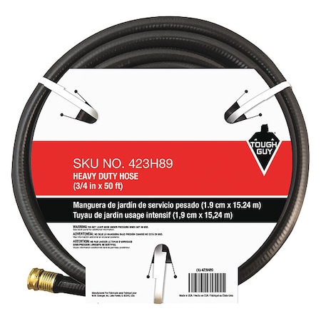 Zoro Select 3/4 in ID x 50 ft L Water Hose, PVC Tube, Black, Aluminum x Aluminum Fitting 423H89
