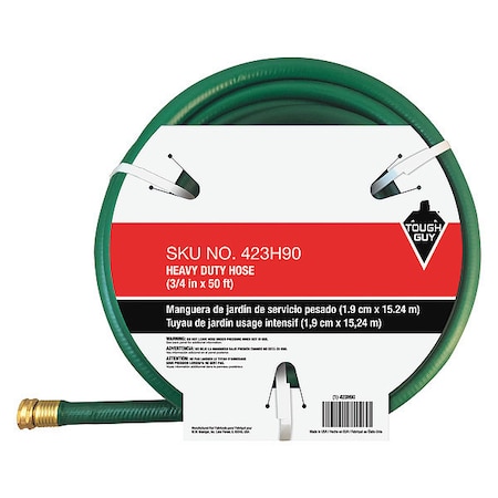 Zoro Select 3/4 in ID x 50 ft L Water Hose, PVC Tube, Green, Aluminum x Aluminum Fitting 423H90