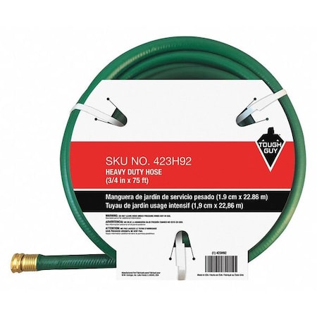 Zoro Select 3/4 in ID x 75 ft L Water Hose, PVC Tube, Green, Brass x Brass Fitting 423H92