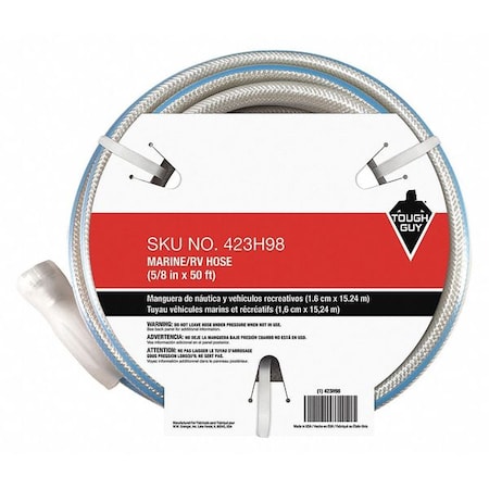 Zoro Select 5/8 in ID x 50 ft L Water Hose, PVC Tube, White, Aluminum x Aluminum Fitting 423H98