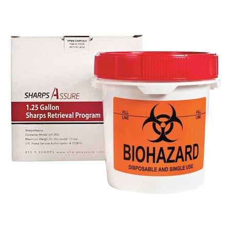Sharps Assure Sharps Container, 1 gal., Red, Snap Lid SA125G